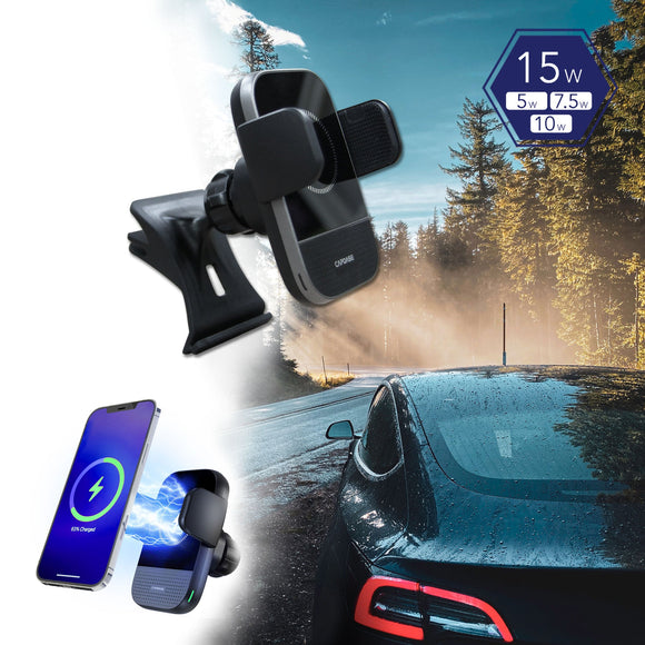 CAPDASE MS Power Fast Wireless Charging Magnetic Auto-Clamp Car Mount Vent Base - L/R 95 for Tesla Model 3/Y (HR00-MS-11-LR95)