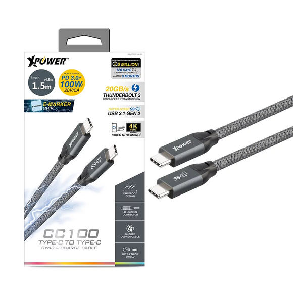 XPower CC100+ 100W Type-C to Type-C USB3.2傳輸充電線