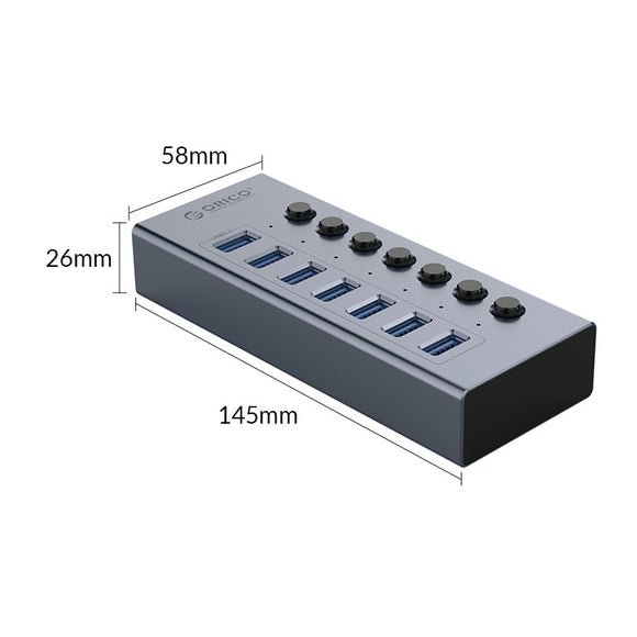 Orico Aluminum 7-Port USB 3.0 Hub BC1.2 with Individual Switches / 7個USB3.0分線器 (BT2U3-7AB)