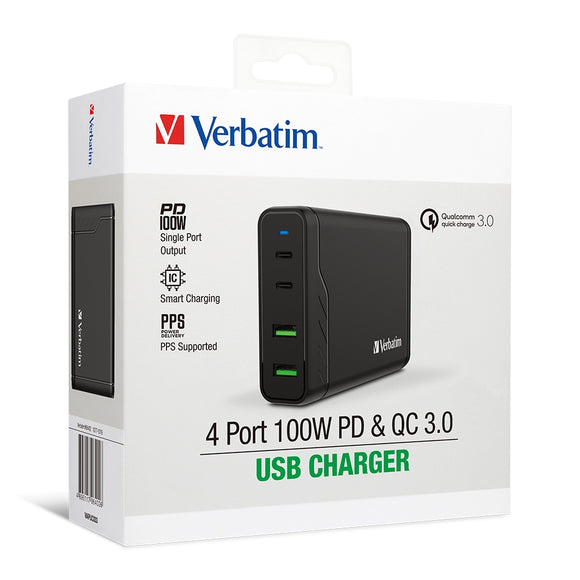 Verbatim 4 Ports 100W PD & QC 3.0 USB充電器 (66402)