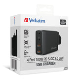 Verbatim 4 Port 100W PD 3.0 & QC 3.0 GaN USB充電器 (66545/66546)