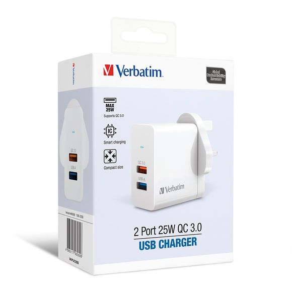 Verbatim Dual Port 雙端口 25W QC 3.0 USB充電器 (66569)