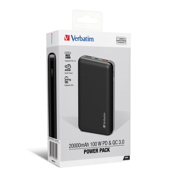 Verbatim 20000mAh 100W PD & QC 3.0流動充電池 (66699)