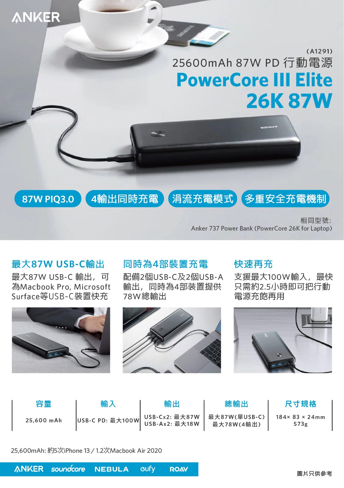 Anker PowerCore III Elite 26000mAh 87W USB-C PD Portable Charger